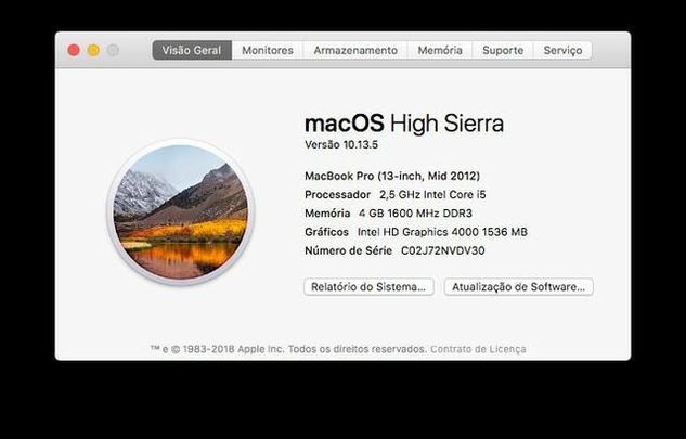 Apple Macbook Pro 13 I5 2,5ghz 4gb Ram (mid 2012)