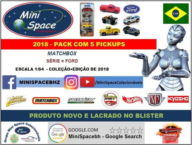 Matchbox 2018 Pack com 5 Pickups Ford 1/64