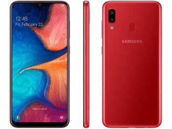 Smartphone Samsung Galaxy A20 32gb Vermelho 4g - 3gb Ram 6,4” Câm. Dup
