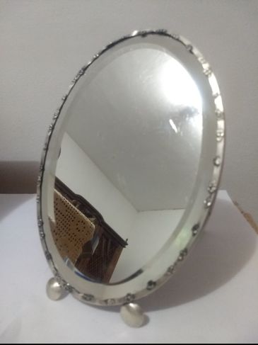 Espelho Antigo Vidro Cristal Moldura Prata águia