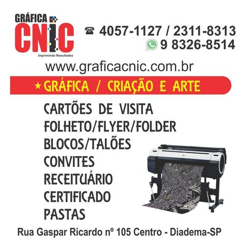 Gráfica Cnic Impressão Digital e Offset - Cartão de Visita, Folheto