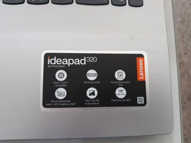 Notebook Lenovo Ideapad 320-15ikb, Intel Core I3, 4gb, 1tb, Tela 15.6'