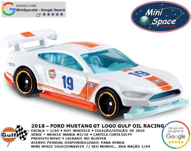 Hot Wheels 2018 Ford Mustang Gt Branco Gulf Oil Racing 1/64