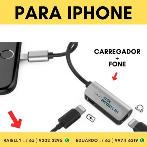 Adaptador Iphone 2x1 Lightning Carregador Audio e Microfone