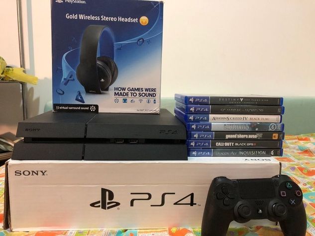 Playstation 4 500gb Completo + Headset Goldwireless + 7 Jogos + 1 Cont