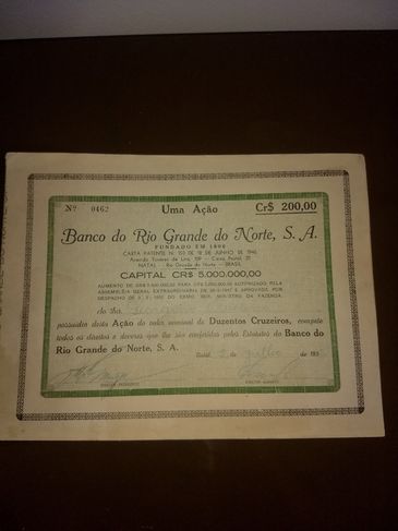 Nove Papéis Antigos Banco do Rio Grande do Norte de 1949