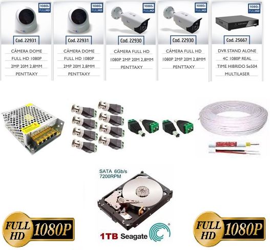 Kit de Monitoramento Cftv Fullhd 1080p 4 Canais + 4 Câmeras + Disco
