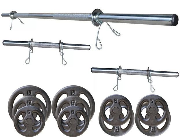 Kit Barras / Halteres de 1,20cm e 2 de 40cm Ocas Cromadas + 30 Kg de a