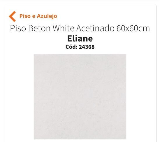 Porcelanato Eliane AC B. White 60x60 + Argamassa + Rejunte
