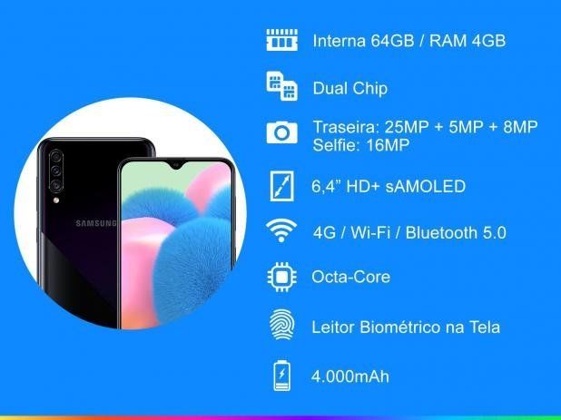 Smartphone Samsung Galaxy A30s 64gb Preto 4g - 4gb Ram Tela 6,4” Câm