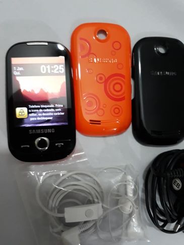 Celular Samsung Corby Laranja e Preto, Câmera 2mp, Mp3 Player e Rádio