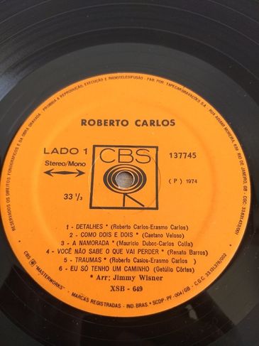 Lp Roberto Carlos 1974 CBS - Detalhes