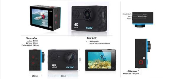 Camera Eken H9r 4k+32gb+bastao+bat. Extra+controle GO Pro