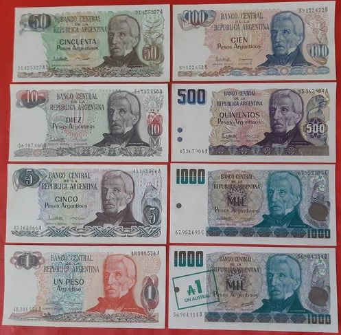 8 Cédulas Argentina Fe Set Completo do Peso Argentino General S Martin