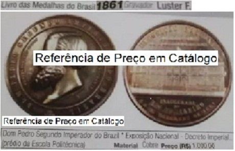 Brazil Dom Pedro 1861 Medalha Império 1ª Exposição Nacional RJ
