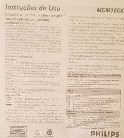 Manual de Instruções Microsistem Phillips Mcm 166x