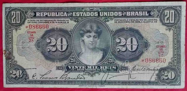 20 Mil Reis Ouro R185 Cédula de 1923 Caixa Estabilização 20000 RR