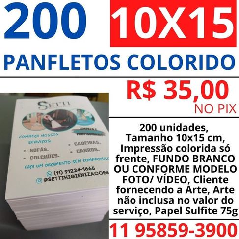 Impressão 200 Panfletos 10x15 Colorido R$ 35,00