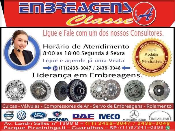 Kit Embreagens Classe A, Kit para Embreagens Volvo, Ford, Iveco