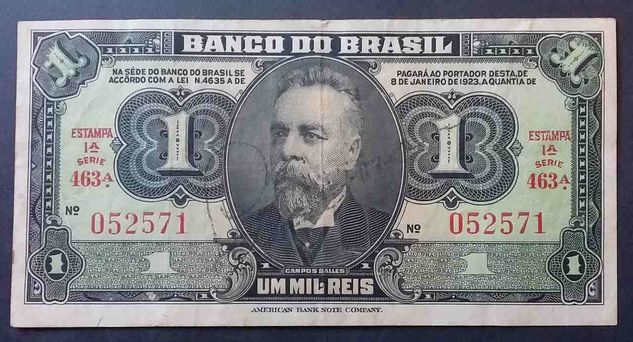 1 Mil Réis 1923 Banco do Brasil C001 1ª Estampa Cédula Autografada RR