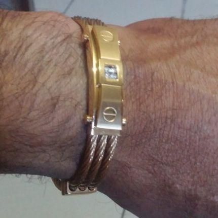Pulseira Bracelete Masculina Zeus 3 Aço Inoxidável Banhada Ouro 18k