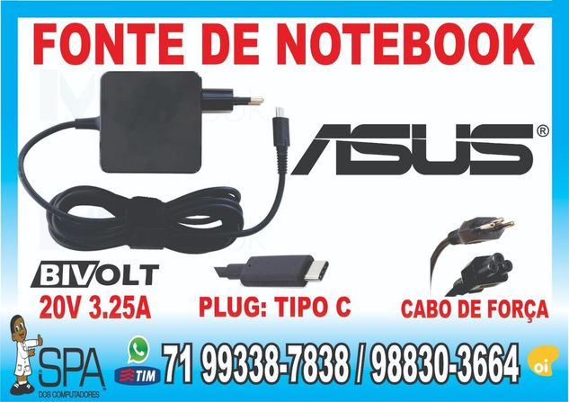 Carregador Notebook Ultrabook Tablet Usb-c Asus 20v 3.25a Plug Tipo C