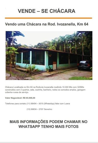 Vende SE Chácara em Iguape Rodovia Ivozanella Km 64