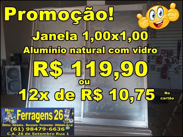 Janela Alumínio com Vidro R$ 119,90