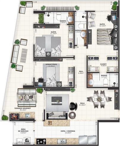 Apartamento com 139.54 m² - Guilhermina - Praia Grande SP