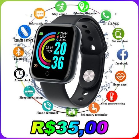 Smartwatch Relógio Inteligente D20 Y68 Medidor de Pressão Esportivo Us