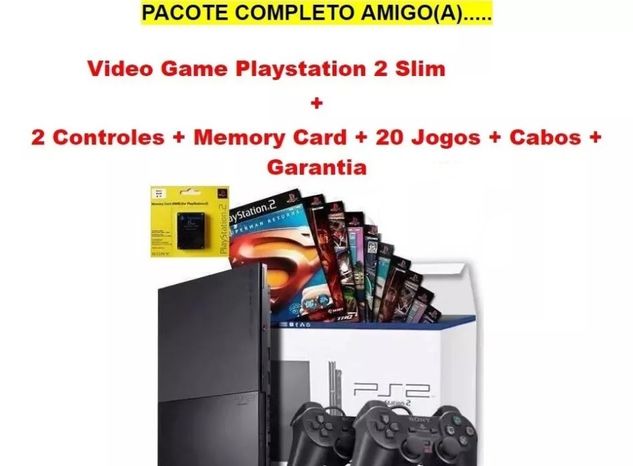 Playstation 2 Slim + 20 Jogos + 2 Controles + Memory Card + Cabos