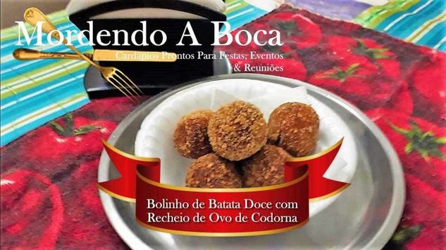 Bolinho Fitness - Massa de Batata Doce Recheada com Ovo de Codorna