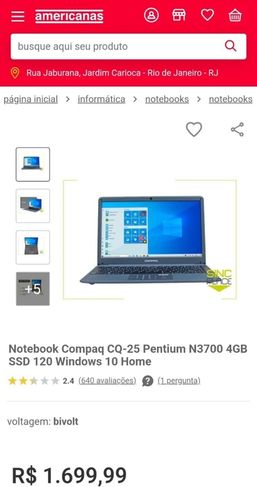 Notebook Compaq Cq-25 4gb SSD 120 Windows 10 Home