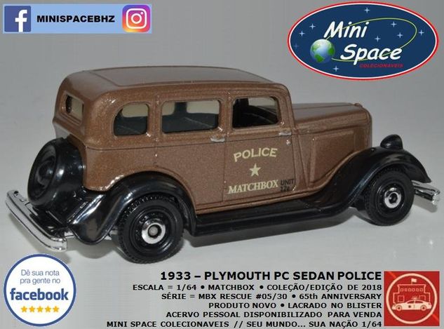 Matchbox 1933 Phymouth Pc Sedan Depto Polícia 1/64