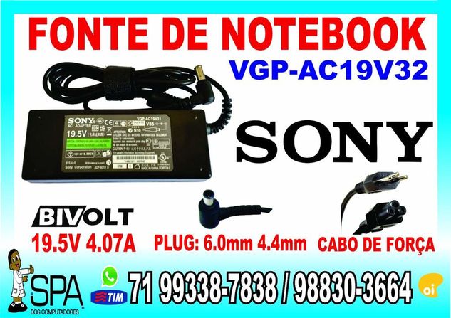 Fonte Carregador para Notebook Sony Vgp-ac19v32 19.5v 4.07a 90w