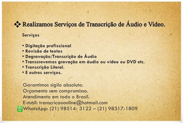Serviços de Transcrição de áudio R$ 70,00