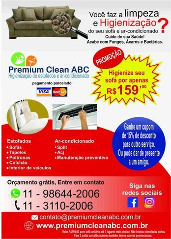 Limpeza e Higienização de Estofados e Ar Condicionado - Premium Clean