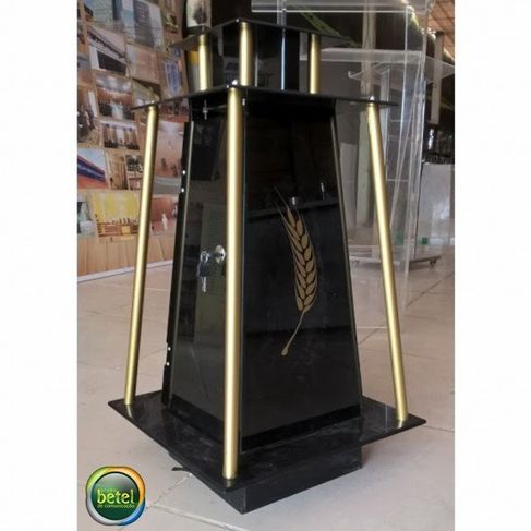 Gazofilácio Ofertório de Acrílico e Tubos Aço Inox Malaquias Piramidal