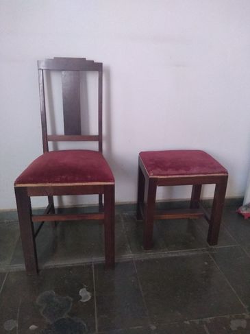 Cadeira e Banqueta Anos 50 Madeira Maciça