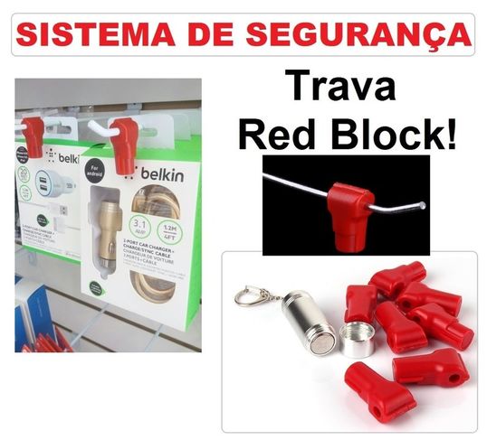 Kit Trava Anti Furto P/ganchos Lojas + Chave Magnética 90 Peças