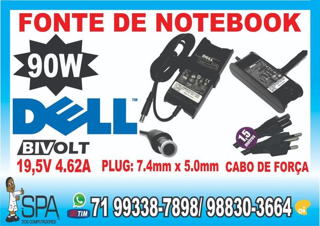 Fonte Carregador para Notebook Dell 19.5v 4.62a 90w 7.4mm X 5.0mm em S