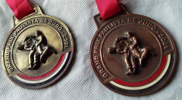 2 Medalhas Oficiais Campeão Federação Grand Prix Ouro Bronze Judô 80mm