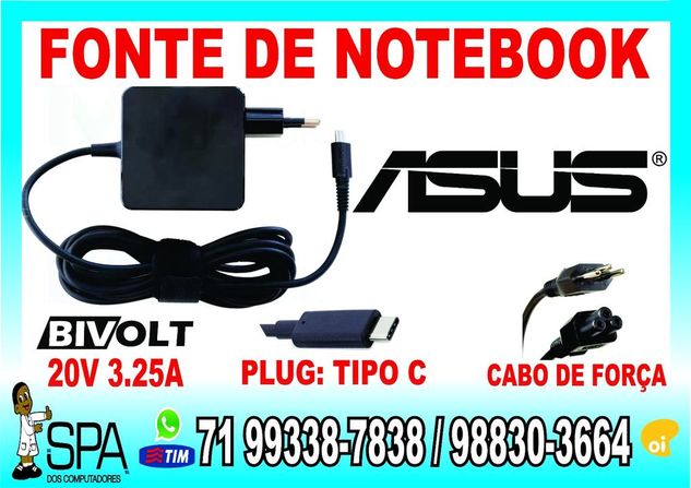 Fonte Carregador para Notebook Ultrabook e Tablet Usb-c Acer 20v 3.25a