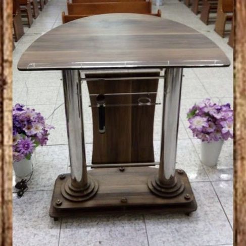 Púlpito em Madeira e Aço Inox Modelo - Getsêmani para Igrejas e Capela