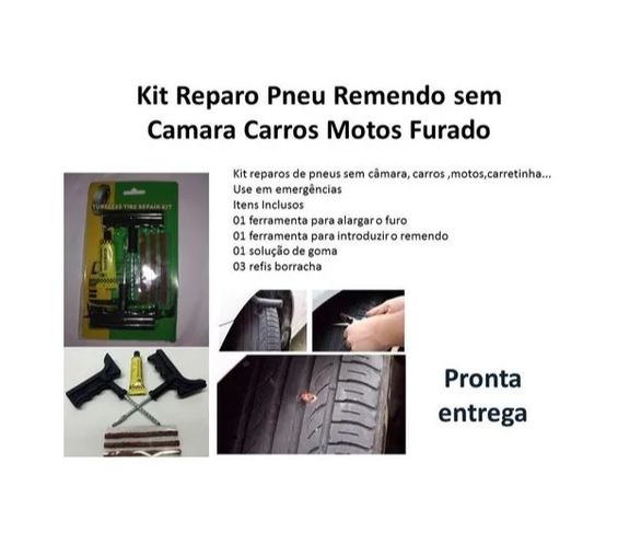 Kit Remendo p/ Reparo Macarrão Pneu Carro Moto S/ Câmara