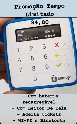 Maquininha de Cartão Sumup Top com Bateria Recarregável e Leitor