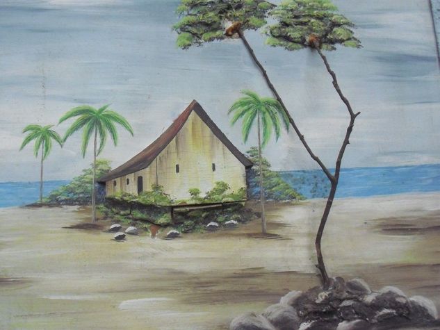 Quadro Assinado Y Himisch Pintura Alto Relevo Casa na Praia Madeira