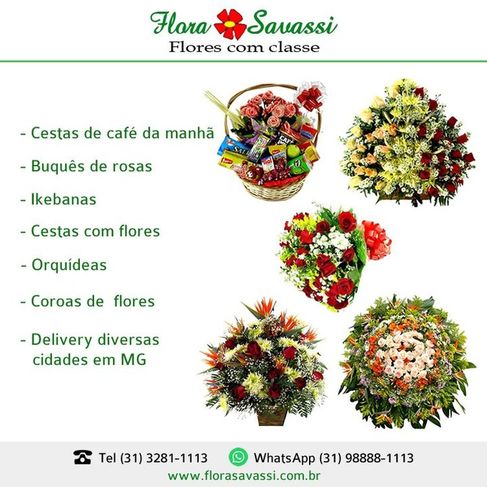Itabirito MG Floricultura Flores Cesta de Café da Manhã e Coroas