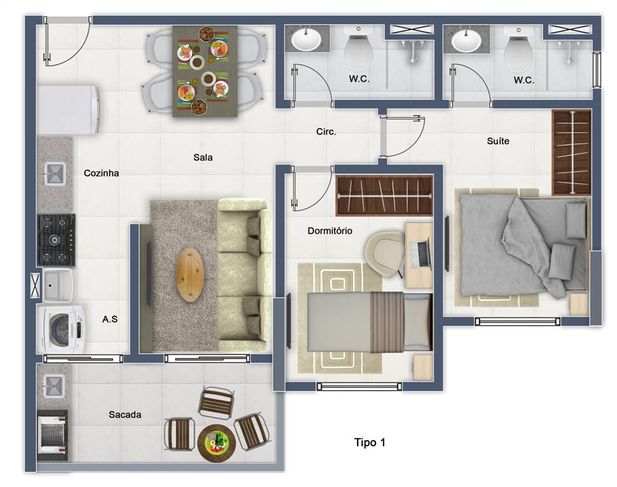 Apartamento com 57.41 m2 - Forte - Praia Grande SP