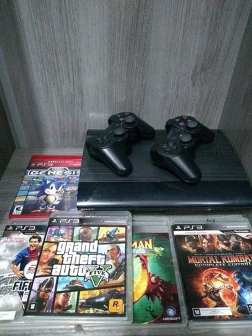 Console Playstation 3 Slim 250gb + 2 Controle + 5 Jogos